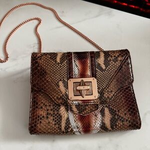 Emm Kuo Snake-Print Crossbody Bag with Rose Gold Chain